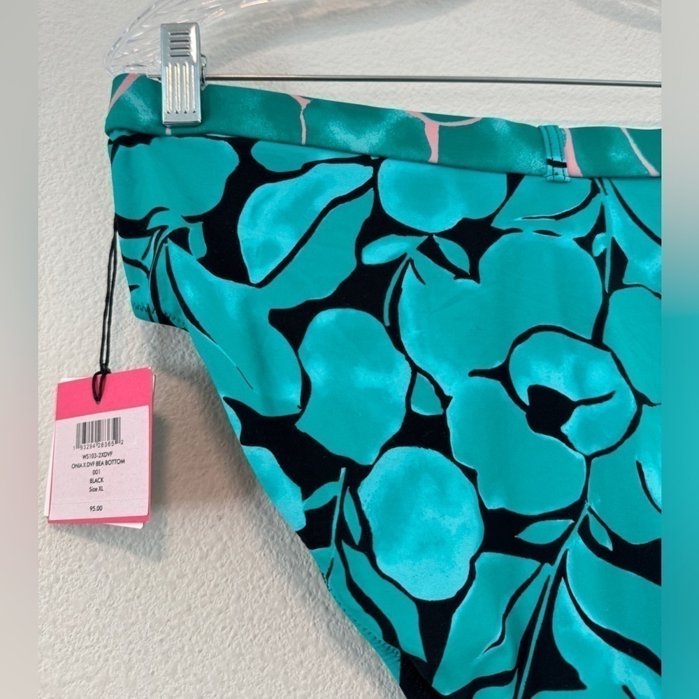 NWT Onia X DVF Bea Black Turquoise Pink Abstract Floral Belted Bikini Bottom XL - Picture 8 of 15